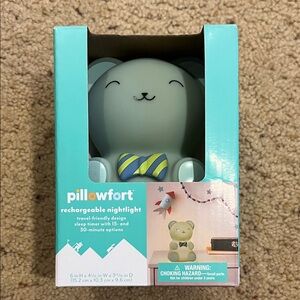 Pillowfort Mint Bear Rechargeable Nightlight with Blue and Yellow Striped Bow